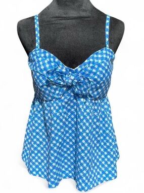 Coastal Twee Pinup Blue Gingham Lilly Pulitzer Babydoll Spaghetti Strap Top NWT